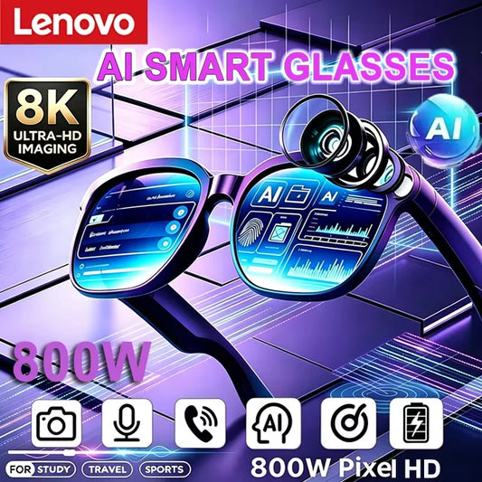 Lenovo Smart AI Glasses 800W HD 8K Shooting Camera Photo Video Voice Call Translation Waterproof Bluetooth AI Motorcycle Glasses