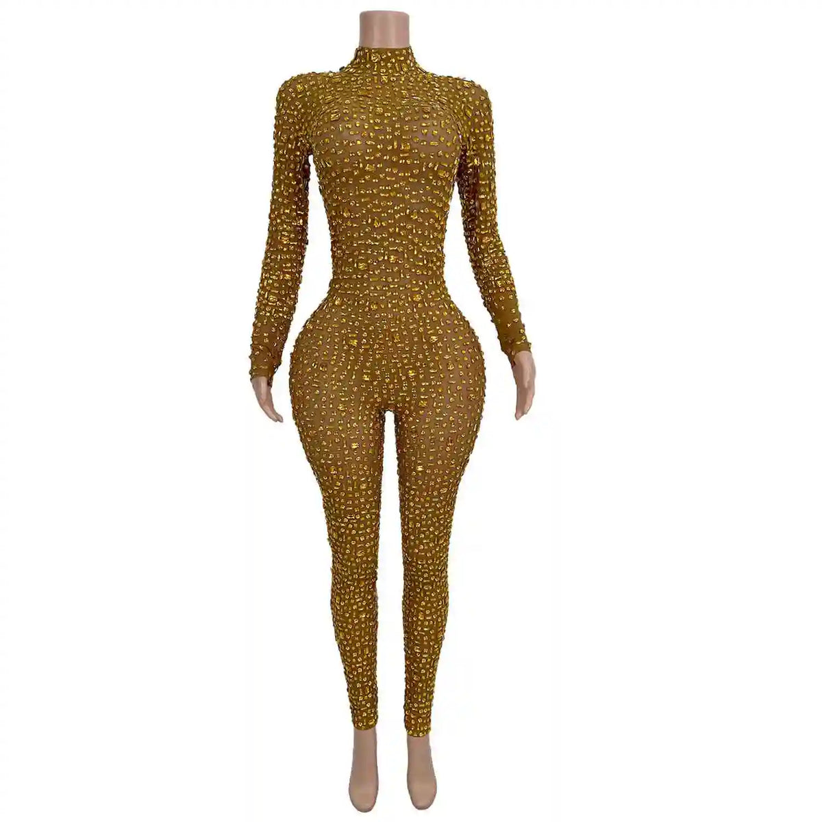 Mono sexy long sleeves birthday party rhinestone jumpsuits plus size women slim fit romper club dancer bodysuits festival outfit