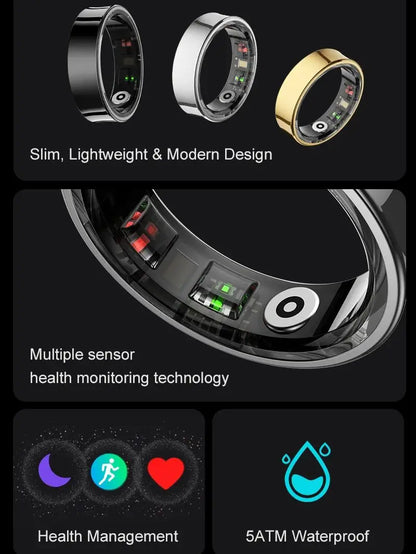 R09 Smart Ring Men Women with Charging Case Heart Rate Blood Oxygen 5ATM Waterproof SmartRing For Xiaomi Samsung Android IOS