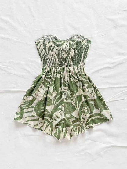 Women's Vacation Spring/Summer Carnival Cruise Party Watercolor Silhouette Printed Lace Up Front Knot Loose Strapless Jumpsuit