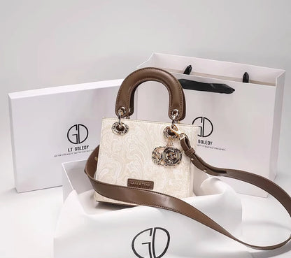 Luxury and Versatile Handheld Square Bag with Delicate Embroidery and High Quality Metal Pendant Women New Fashion Crossbody Bag