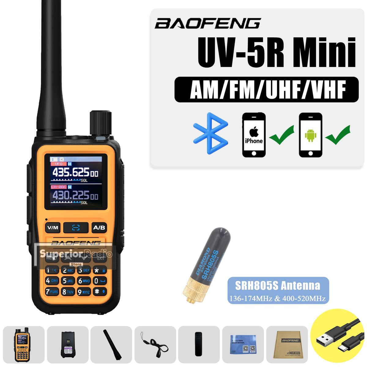 Baofeng UV-5R Mini Two Way Radio Orange BF-5R Mini Walkie Talkie Bluetooth Power Adjustable Tiny Size 1/2/4PCS Frequency Copy 5W