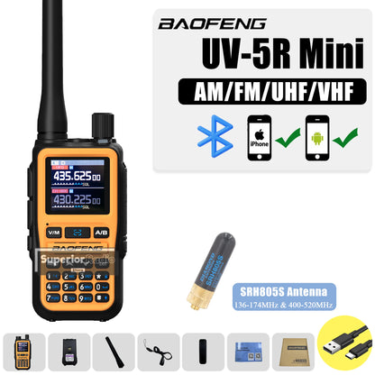 Baofeng UV-5R Mini Two Way Radio Orange BF-5R Mini Walkie Talkie Bluetooth Power Adjustable Tiny Size 1/2/4PCS Frequency Copy 5W