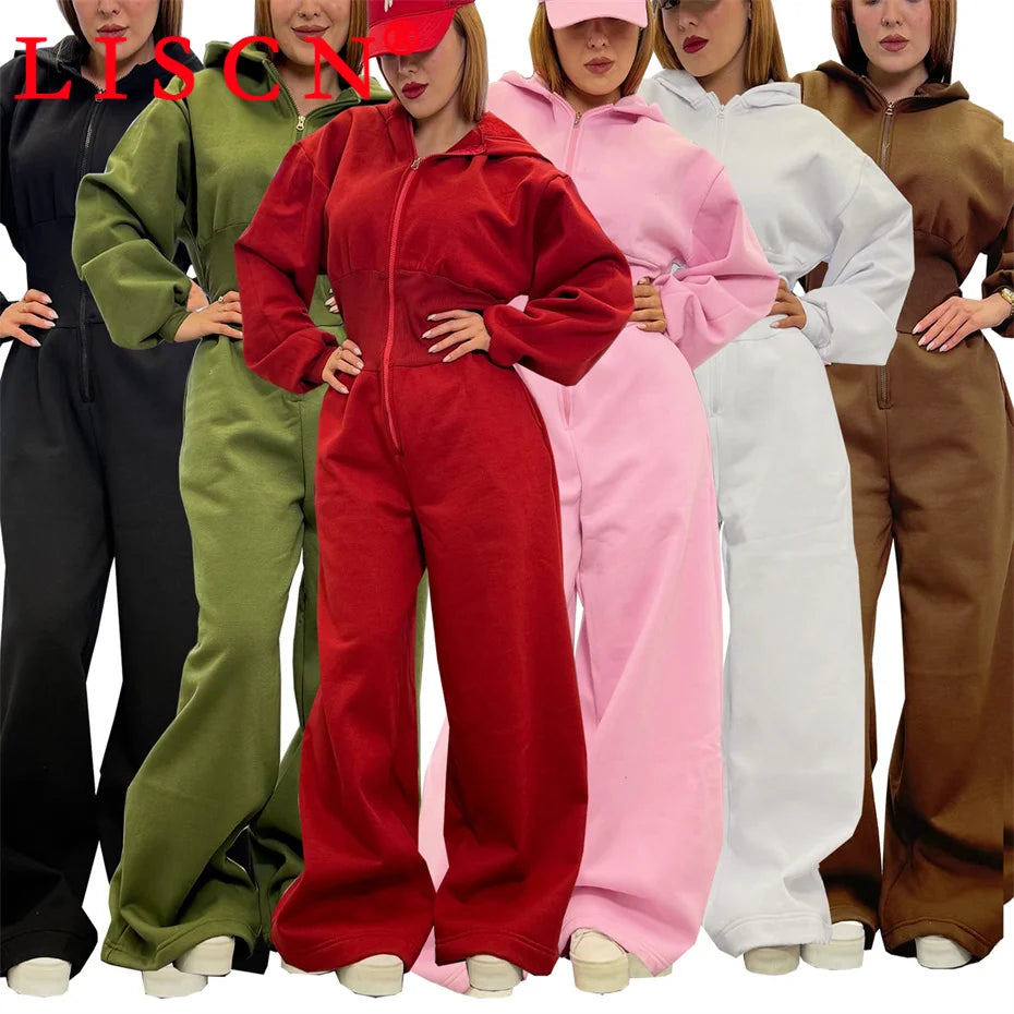 5 Bulk Items Wholesale Lots Rompers Womens Jumpsuits Long Sleeve Hooded Slim Solid Casual Y2k Clothing Street K16131