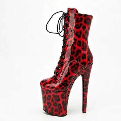 Stripper Heels 20CM/8Inches Supers Fashion Pole Dance Shoes For Nightclub Club Party Women Platform Leopard print Short Boots