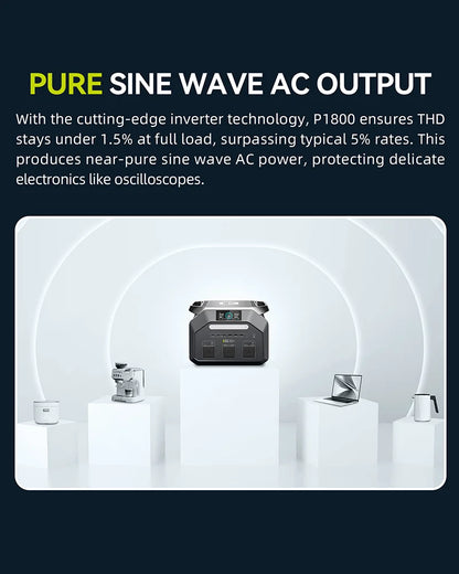 IEE P1800 Portable Power Station 1800W(3600W Surge) 1024Wh EV Grade LiFePO4 Battery Solar Generator, 220V EU Socket Pure Sine Wave, WiFi App Monitor, UPS Uninterruptible Power Supply for Outdoor Camping Road Trip Home Power O