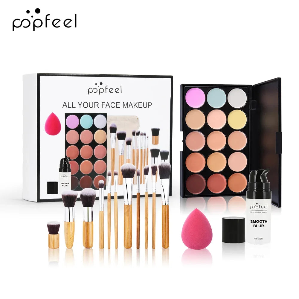 Essential Eye Makeup Set for Beginners Matte&Shimmer Eyeshadow Palette, Mascara, Eyebrow Pencil, Lip Eyeliner,Brush Tool Set Box