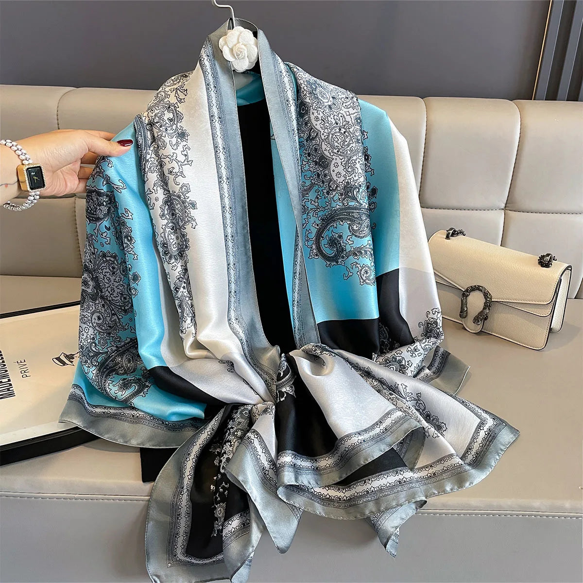180*90cm Large Silk Satin Scarf Women Fashion Printed Scarf Spring And Summer Styles New Shawl Wrap Female Hand 2025 NEW