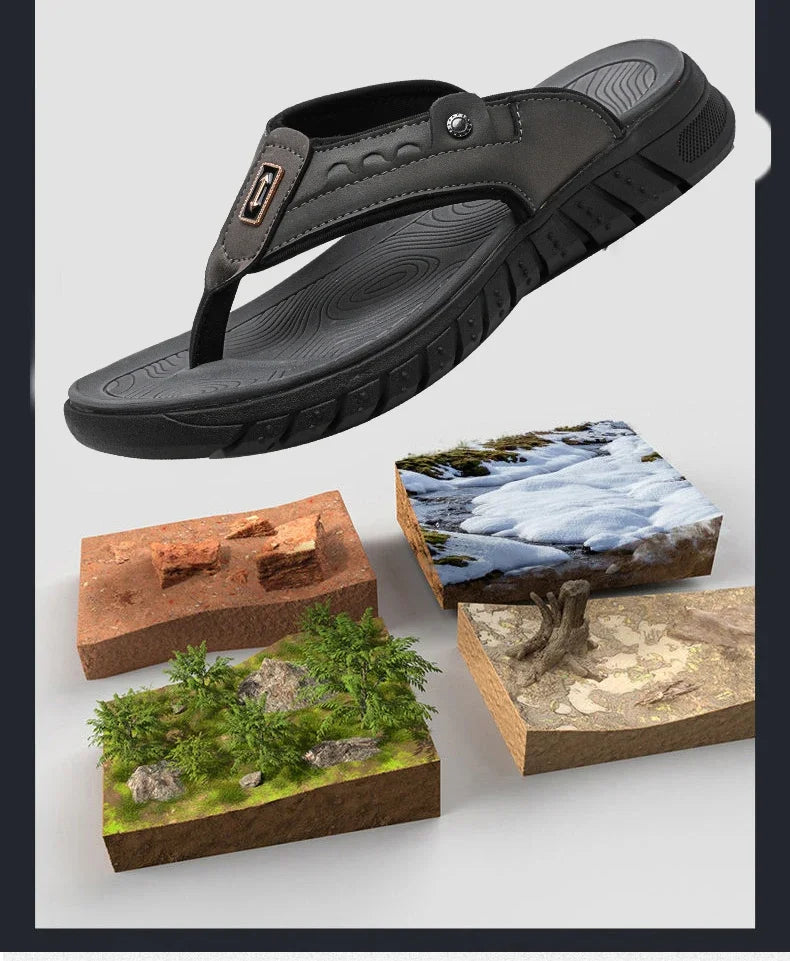 Flip Flops Summer Men's Outdoor Thick Soled Beach Shoes Breathable Cool Non Slip Comfort Sandals Male Casual Hiking Sandals