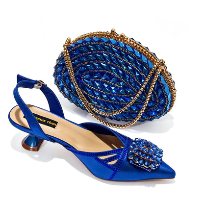 New Shoes and Bags Matching Set Nigerian Women Heel Party for Women green Colour Italian Design Wedding INS Design