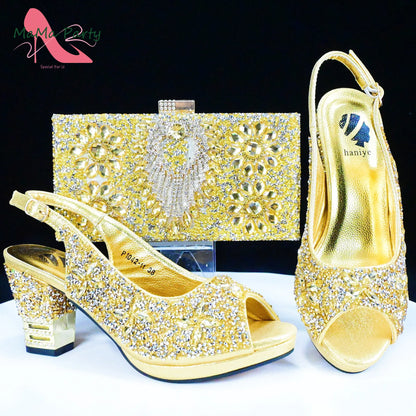 2025 Fashion Style Nigerian Ladies Lovely Shoes and Bag to Match Set in Gold Color Specials Pumps for Dress