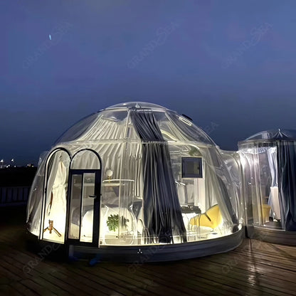 Portable Geodesic Bubble Dome, Transparent Polycarbonate Glamping Tent, Luxury Igloo Shelter for Outdoor Camping Garden Family