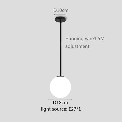 Gold/Black/silv Glass Ball Pendant Lights White Globe Hanging Lamps Bar Restaurant Deco Luminaire Bedroom Light E27 Pendant Lamp