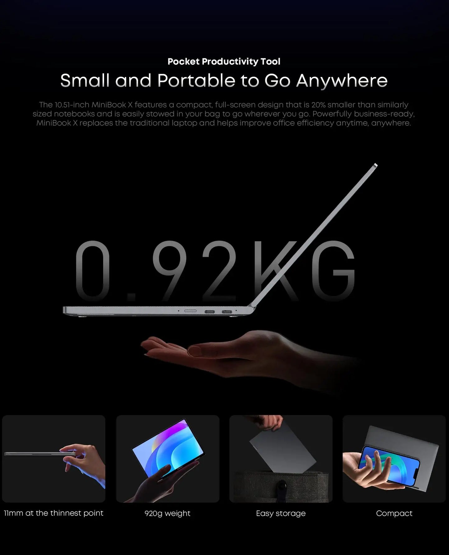 CHUWI MiniBook X 2-in-1 Touch Screen Laptop Intel N150 16GB LPDDR5 512G SSD 10.51"1920x1200 FHD Resolution Ultra-thin Notebook