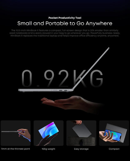 CHUWI MiniBook X 2-in-1 Touch Screen Laptop Intel N150 16GB LPDDR5 512G SSD 10.51"1920x1200 FHD Resolution Ultra-thin Notebook