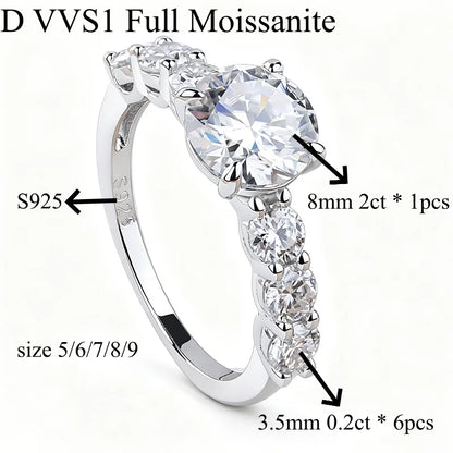 NKHOG 2CT Full Moissanite Ring Round Cut 5 Stones Side 925 Sterling Silver For Women Wedding Band Engagement Jewelry Gift Luxury