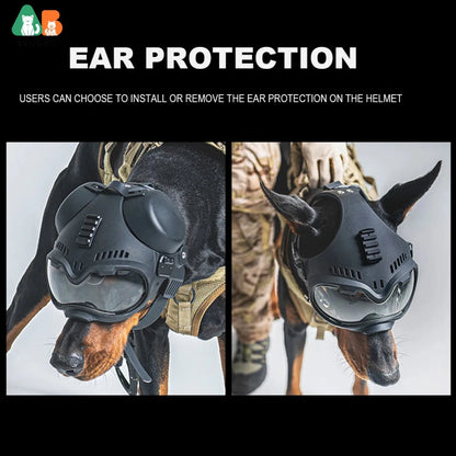 ATUBAN Tactical Dog Military Hunting Training K9 Helmet, Large Dog Patrol Dogs Sheepdog Pet Motorcycle Protective Helmet Goggles