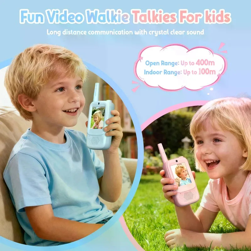 Kids Video Walkie‑Talkies, 2 Pack Rechargeable Video Intercom with HD Camera & Voice, Portable Two‑Way Radio Toy for Boys Girls 3‑14, Indoor Outdoor Camping Hiking Games, Blue & Pink