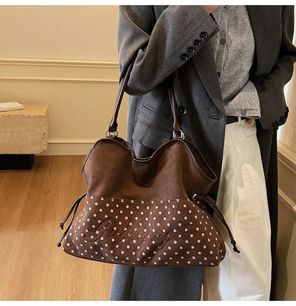 Brand Women's Shoulder Bag Y2k Fashion Sweet Polka Dot Handbag Korean Casual Versatile Leopard Print Brown Frosted Tote Bags