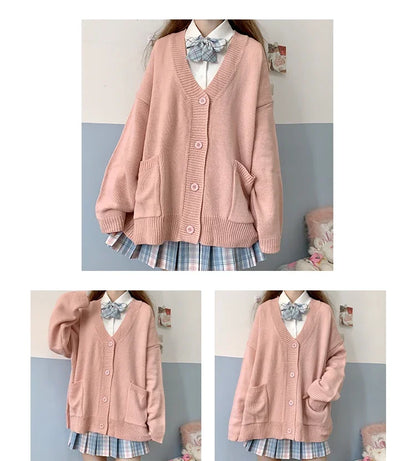 Japan School Sweater Spring Autumn V-neck Cotton Knitted Sweater College Style JK Uniform Cardigan 5 Color Student Girls Cosplay