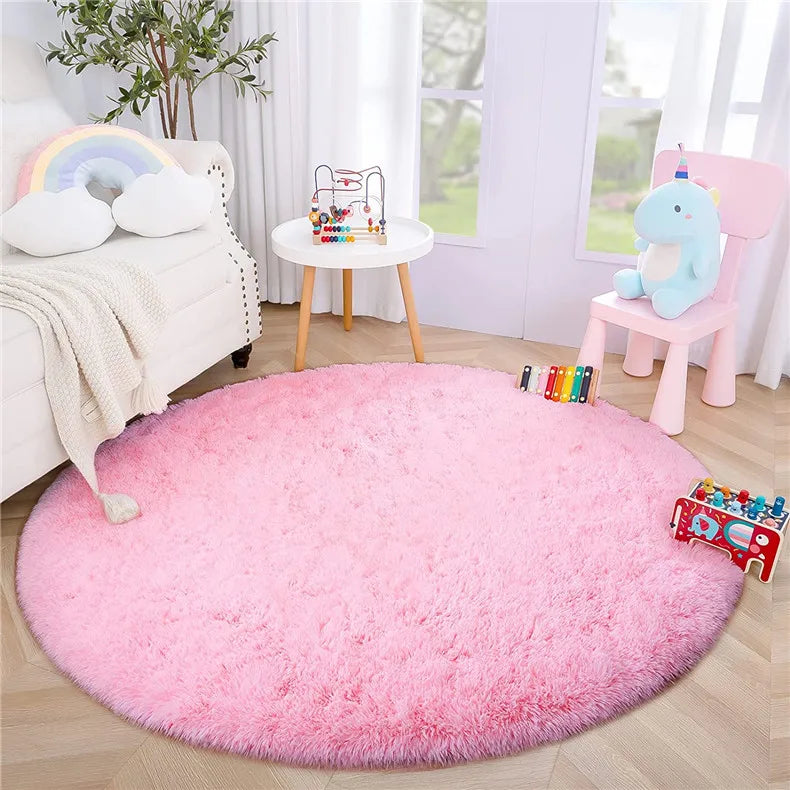 Round Fluffy Soft Area Rugs for Kids Room Princess Castle Plush Shaggy Carpet Cute Circle Nursery Rug Home Decor Circular Carpet