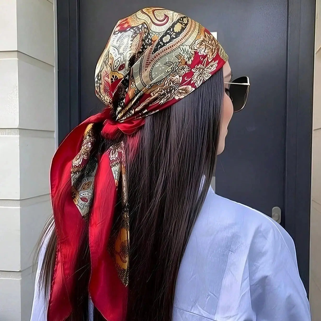 1pc Bohemian Print Faux Silk Satin Scarf Square Hijab New Elegant Floral Women Bandana Shawl Breathable Versatile Scarves