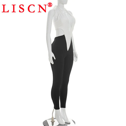 10 Wholesale Rompers Women Sleeveless Halter Lace Up Backless Jumpsuits Sexy Foot-pressing Y2k Fashion Clothing K17113