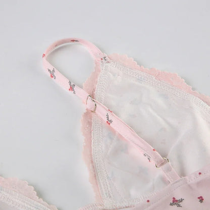 Summer Two-piece Pajamas Set for Women Sleepwear  Floral Lace Pink Sleeveless Camisoles and Slim Shorts Loungewear