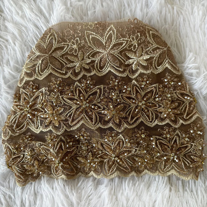 High Quality Lace handcrafted Beaded Turban Hat Female Head Wraps Caps Muslim Women Headscarf Bonnet Ready to Wear Inner Hijabs