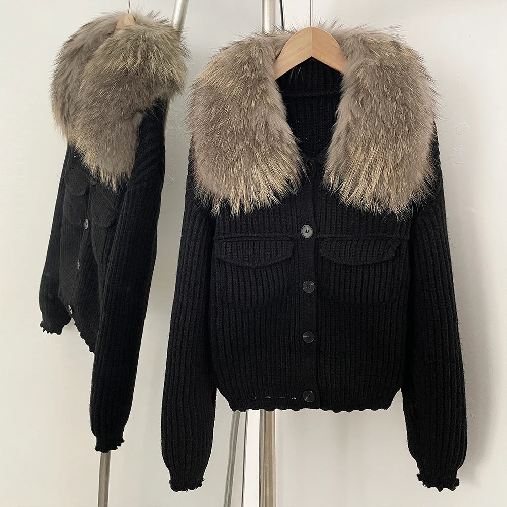 OFTBUY 2025 New Autumn Winter Women Real Fox Fur Caedigan Natural Fox Fur Hooded Jacket Decoration Lady's Sweater Coat