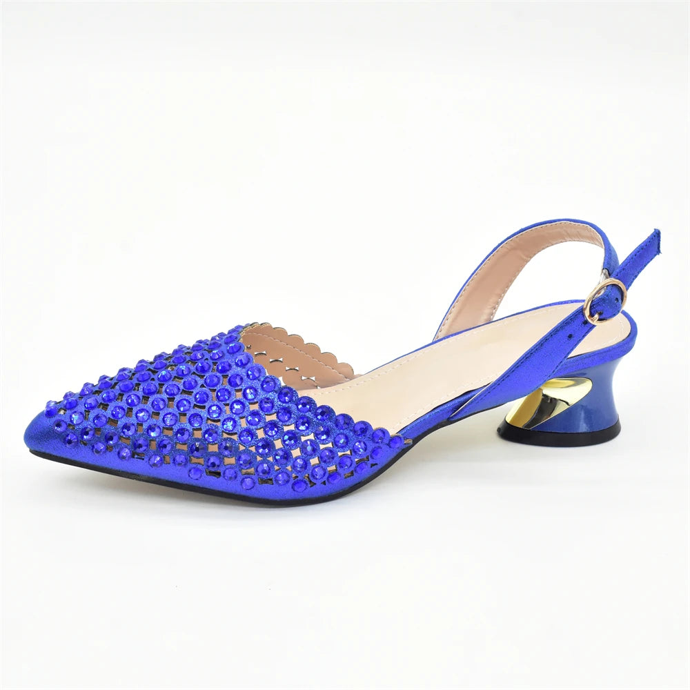 Fashion Royal Blue Shoe and Bag Set Decorated with Rhinestone Nigeria Italian Shoes and Matching Bags Elegant Heeled Women Pumps
