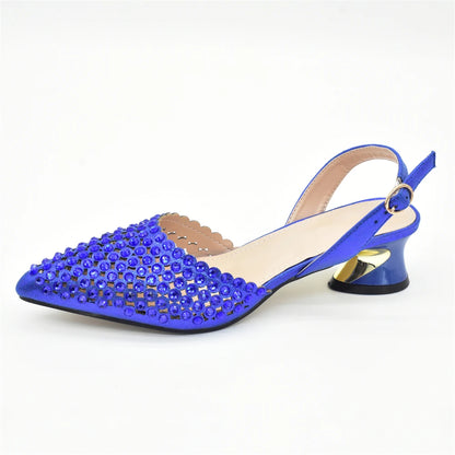 Fashion Royal Blue Shoe and Bag Set Decorated with Rhinestone Nigeria Italian Shoes and Matching Bags Elegant Heeled Women Pumps