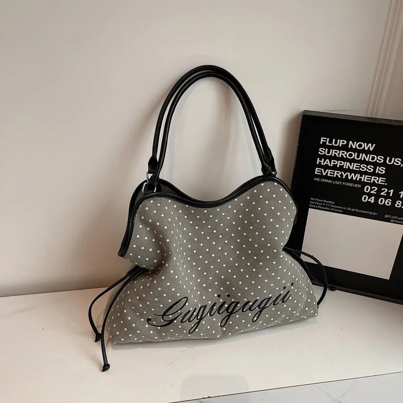 Brand Women's Shoulder Bag Y2k Fashion Sweet Polka Dot Handbag Korean Casual Versatile Leopard Print Brown Frosted Tote Bags
