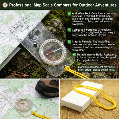 Navigation Map Ruler Compass - Scouting Orienteering Tool for Outdoor Hunting Survival Backpacking