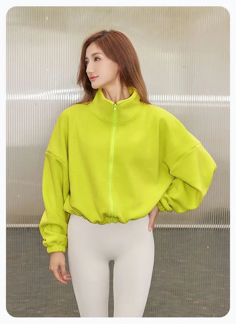 Blouse Outerwear Yoga Wear Women's Autumn/Winter Zip-up Long Sleeves Fleece-lined Warm New Casual Comfortable Minimalist Niche