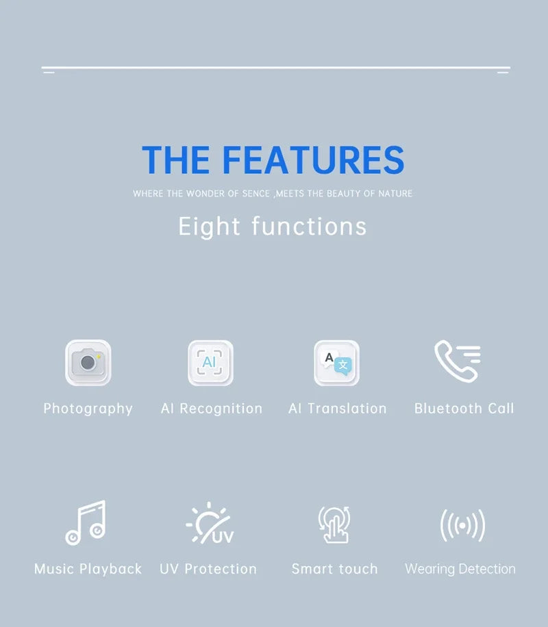 Smart Glasses AI Translation 8MP HD Camera 4K Shooting Image Bluetooth Call Recording Music Smart Sunglasses