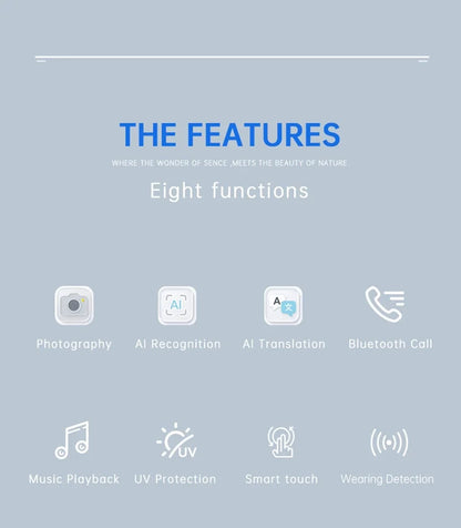 Smart Glasses AI Translation 8MP HD Camera 4K Shooting Image Bluetooth Call Recording Music Smart Sunglasses
