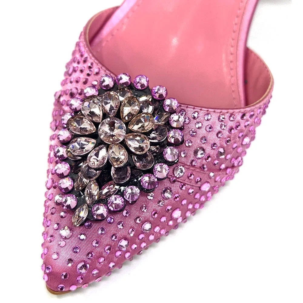 Elegant Women's Green Crystal Rhinestone Party Wedding Shoes & Evening Clutch Bag Set Pointed Toe Slingback Heels Sparkly Purse
