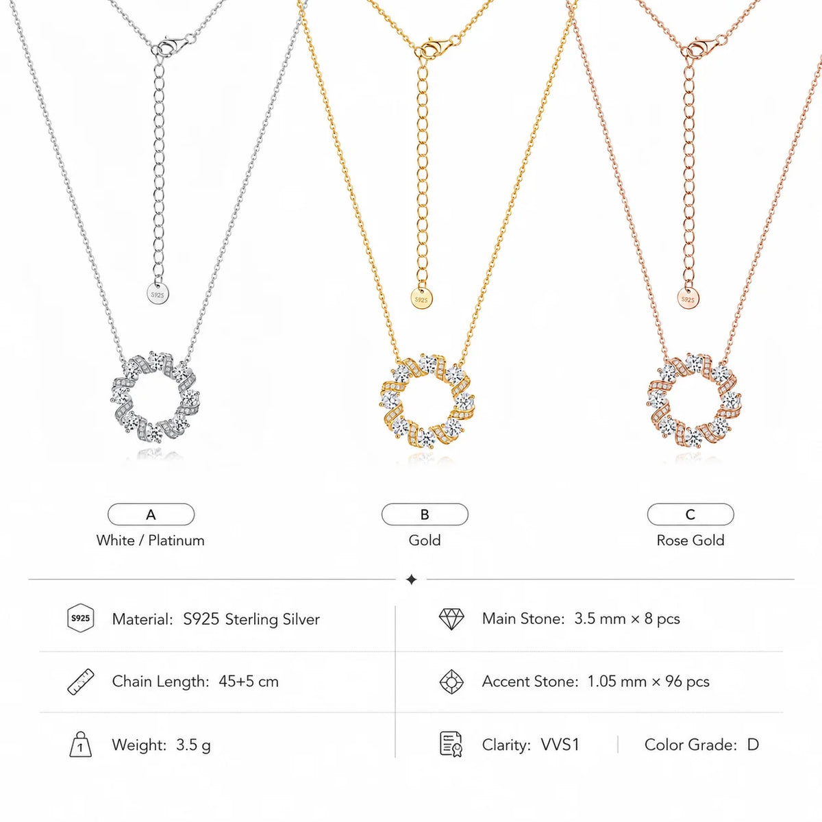 Moissanite Twist Circle Pendant Necklace S925 Sterling Silver Mobius Round Collarbone Chain Fine Jewelry Gift GRA Certified