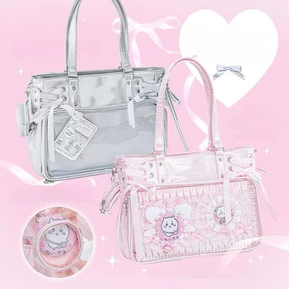 Sweet Cute Bow Shoulder Bags Women Horizontal Transparent Large Capacity Anime Ita Bag Ladies Harajuku Solid Color Handbag Chic