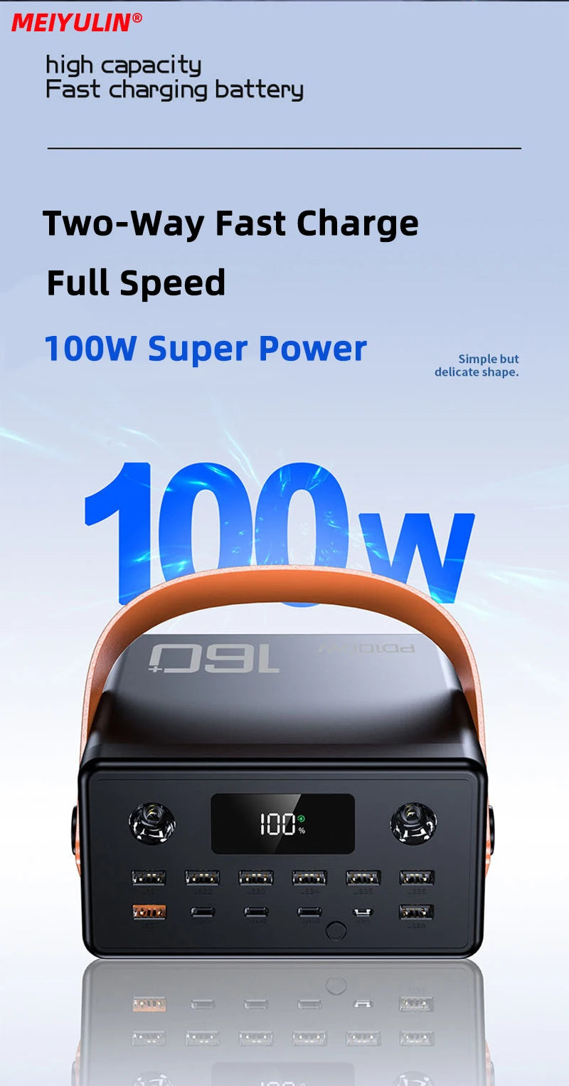 PD100W 160000mAh Power Bank Station Fast Charger Portable Emergency Charging External Battery for iPhone 15 Xiaomi Tablet laptop