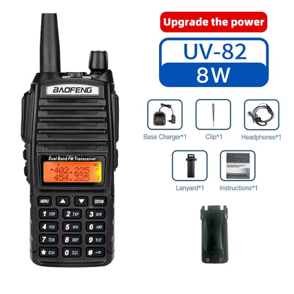 Baofeng UV-82 Walkie-Talkie 5W/8W FM Dual Standby Long Battery Life Outdoor Self-Driving Civil Hand-Held Walkie-Talkie