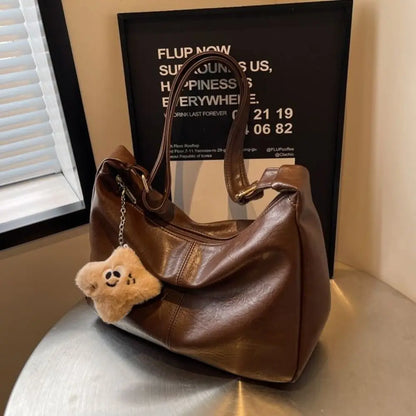 Trendy Slouchy Shoulder Bag for Women PU Leather Large Capacity Underarm Bag Retro Ladies Hobo Tote Bag