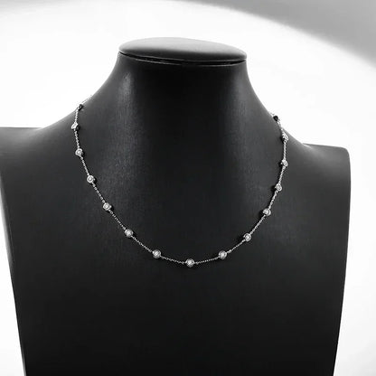 3mm D Color Full Moissanite Tennis Necklace with Certificate 925 Sterling Silver Bezel Set Bubble Round Cut Diamond Neck Chain