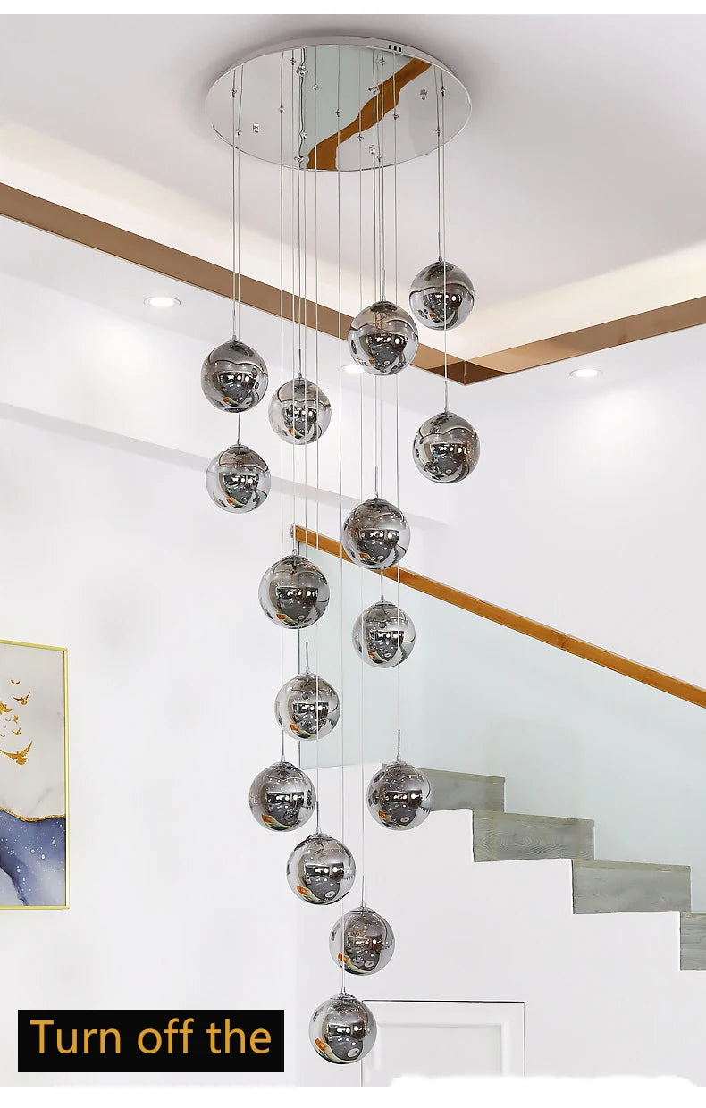 Modern LED Chandelier Glass Ball Dimmable Pendant Lamp for Staircase Living Room Home Decor Suspension Lighting Design Lusters
