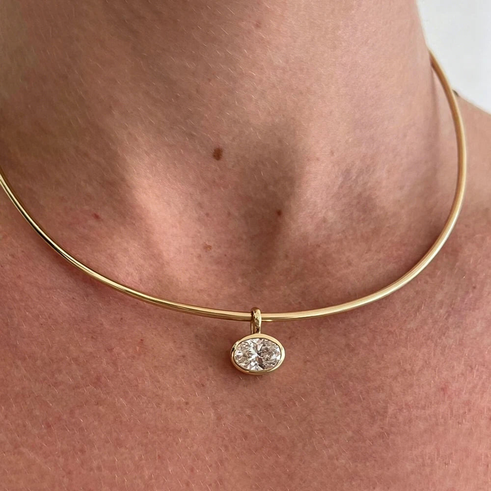 2/3/4CT East West Oval Cut Bezel Set Moissanite Pendant Necklace for Women Solitaire Diamond S925 Silver Neck Chain Fine Jewelry
