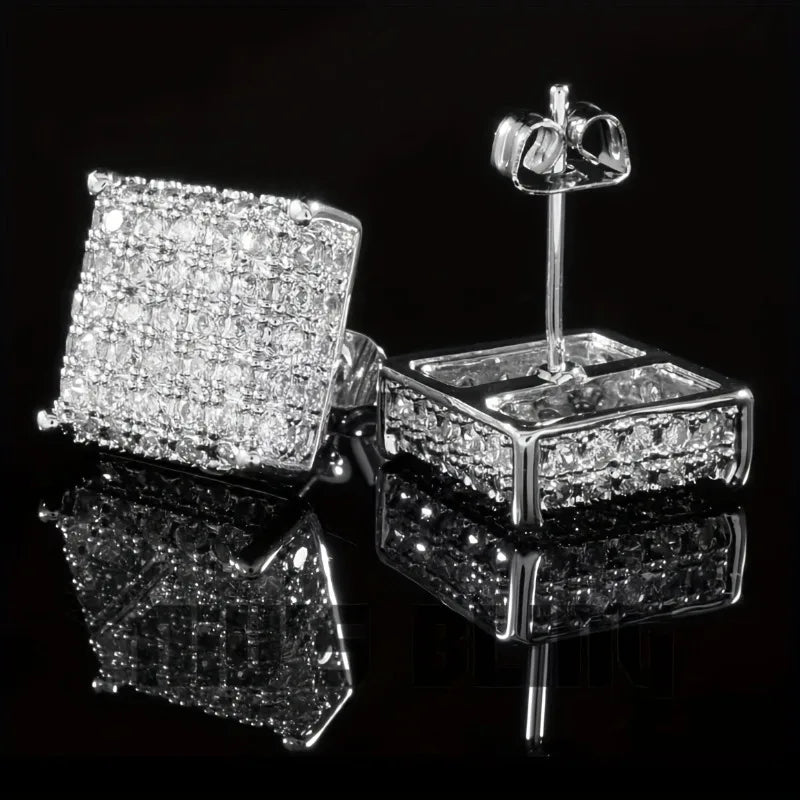 Fashion Silver-Color Square Classic Zircon Ear Studs for Men Women Fashion Shiny Faux Studs Earrings Jewelry Gift for Friends