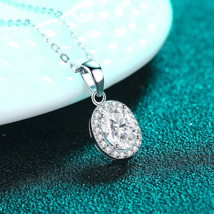NeeTim Oval Cut Moissanite Necklace Pendant s925 Sterling Silver Necklace Box Chain Necklace Gift for Women Girl Wedding Jewelry