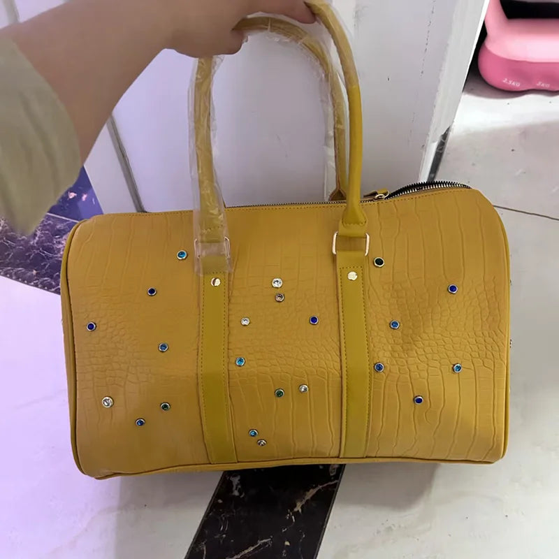 Luxury Large-capacity Travel Handbag For Women Versatile Crocodile Pattern Crossbody Bag Fashion Diamond Design Commuter Bag