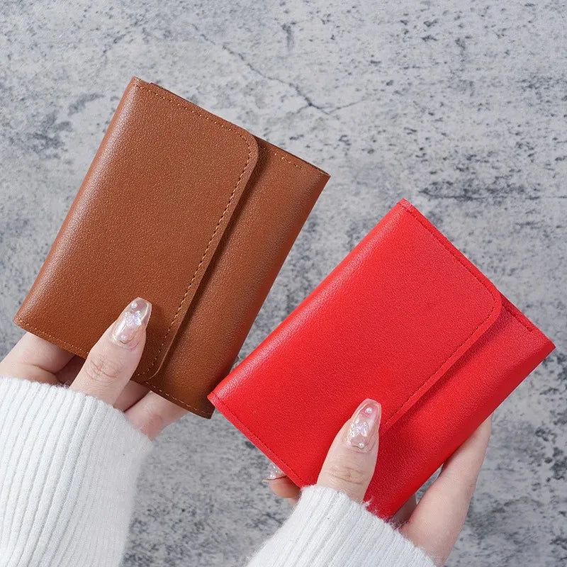 Trendy Short Women's Wallet Ultra Thin Triple Fold Smooth Surface Multi-Functional Card Bag Student Ticket Clip